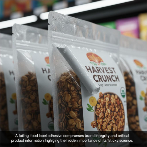 Failed food label adhesive on packaging.