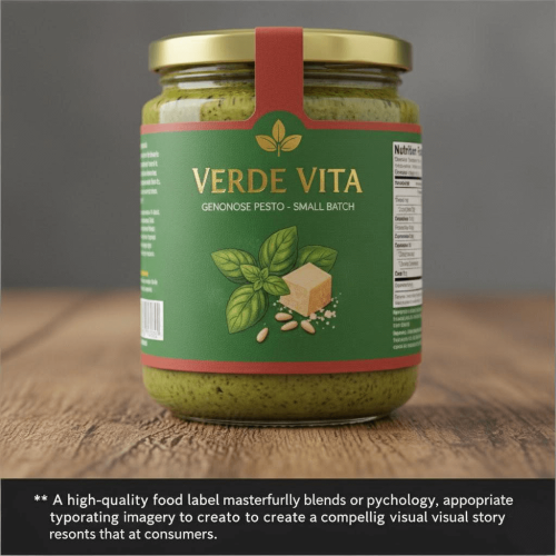 High-quality pesto jar food label.