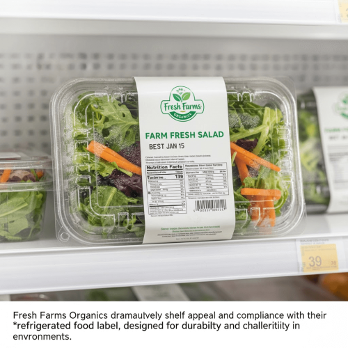 Durable refrigerated salad label.